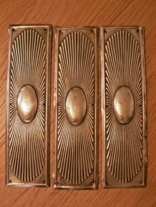 3 Antique Pressed Brass Finger Plates / Reclaimed Door Pushes (2).  Freepost