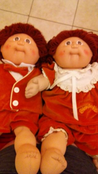 Vintage Cabbage Patch Twins Boy And Girl W/ Red Hair & Brown Eyes - Perfect