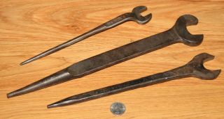 3 Vintage Antique Iron Worker Spud Wrenches Hand Forged