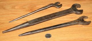 3 Vintage Antique Iron Worker Spud Wrenches Hand Forged 2