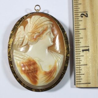 Antique Early 20thc 10kt Gold Hand Carved Woman Cameo Brooch & Pendant,  Nr