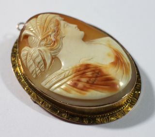 Antique Early 20thC 10kt Gold Hand Carved Woman Cameo Brooch & Pendant,  NR 3