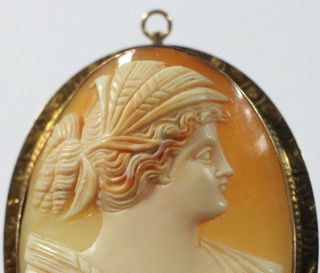 Antique Early 20thC 10kt Gold Hand Carved Woman Cameo Brooch & Pendant,  NR 4