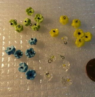 24 Vintage Czech Glass Figural Flower Design Jewelry Piece Beads W Loop
