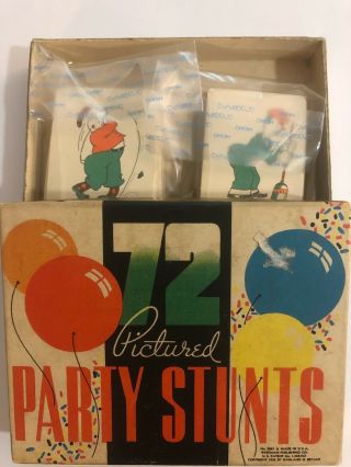 1935 Whitman 72 Card Party Stunts Vintage Antique Game Wow In Usa