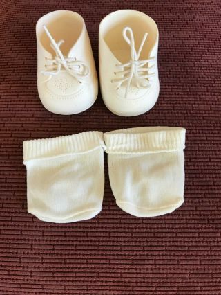 Vintage Cabbage Patch Kids White Lace - Up Shoes With Socks