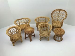 Barbie Furniture Vintage Wicker Rattan 2 Chairs 1 Peacock Chair Tables Loveseats
