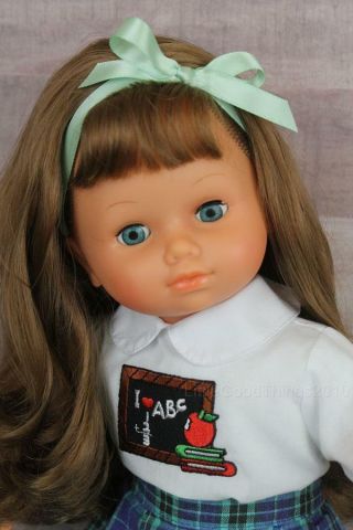 Vintage Lic Lotus 16 " Doll Blue Eyes Brown Hair W School Outfit & Shoes 8802