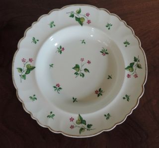 Antique 19th C.  English Porcelain Soup Bowl Plate Floral Sprig Gilt Rim Pink 10 "