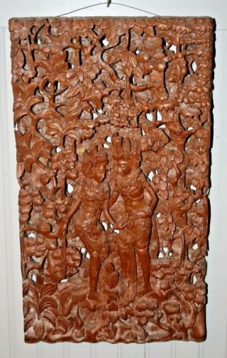 Southeast Asia Bali Indonesia Wood Carving Wall Hanging Sculpture Carved Panel