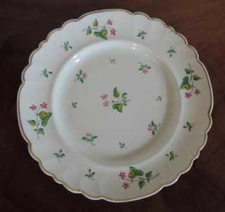 Antique 19th c.  English Porcelain Dinner Plate Floral Sprig Gilt Rim Pink 10 