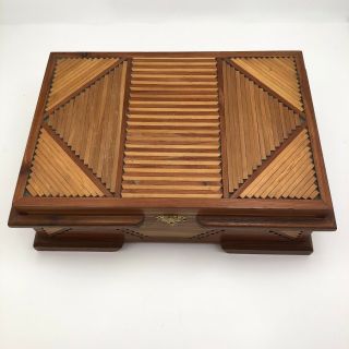Two - Toned Wooden Tramp Art Jewelry Box