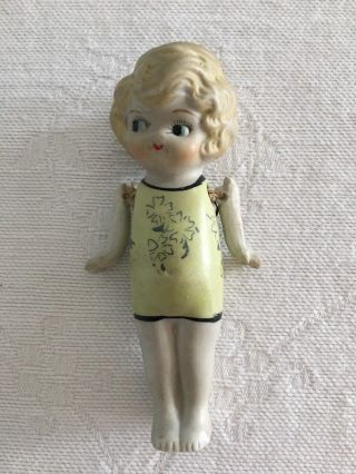 Vintage Bisque Doll Japan Jointed Painted Bathing Suit 1920 