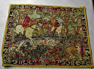 Antique Painted Felt Table Dresser Mat Placemat 1930s Fox Hunt & Horses Tapestry