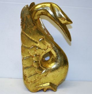 Antique Architectural Salvage Swan Finial Figure Carved Wood Gold Leaf Gilded