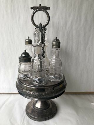 Gorgeous Antique Victorian 6 Bottle Silver Plate Caster Cruet Set