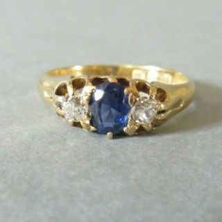Antique Victorian 18ct Gold Sapphire & Diamond Ladies Ring Uk Size L