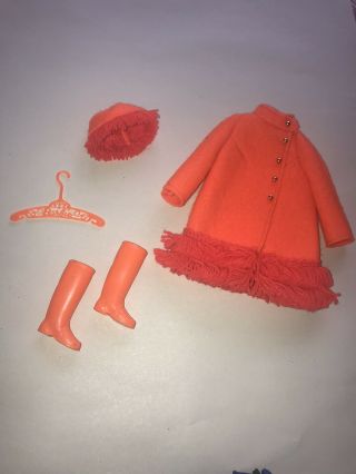 Vintage Barbie Mod Fiery Felt 1789 Orange Fringe Coat Hat Boots