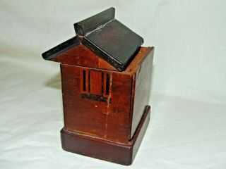 GREAT ANTIQUE 1800 ' s INLAID WOODEN HOUSE DESIGN PUZZLE MONEY BOX FOLK ART 4