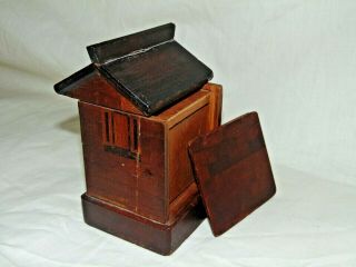GREAT ANTIQUE 1800 ' s INLAID WOODEN HOUSE DESIGN PUZZLE MONEY BOX FOLK ART 5