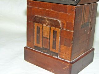 GREAT ANTIQUE 1800 ' s INLAID WOODEN HOUSE DESIGN PUZZLE MONEY BOX FOLK ART 8