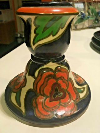 Antique Signed Lottea Plazuid Gouda Pottery 4.  5 " Candle Holder Art Deco