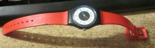 Vintage 1980s Black Case Swatch Watch 755 Black And White Dial