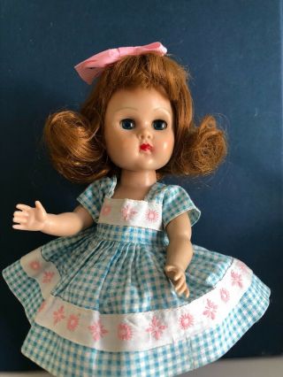 Vintage Vogue Ginny Doll In Her 1954 Medford Tagged Aqua Check Dress