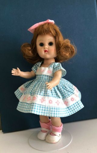 Vintage Vogue Ginny Doll in her 1954 Medford Tagged Aqua Check Dress 2