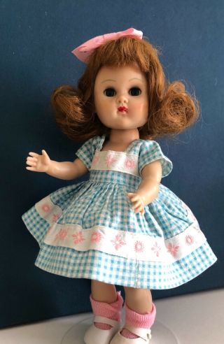 Vintage Vogue Ginny Doll in her 1954 Medford Tagged Aqua Check Dress 3