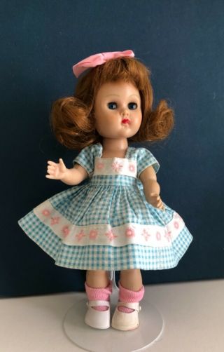 Vintage Vogue Ginny Doll in her 1954 Medford Tagged Aqua Check Dress 5