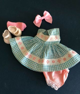 Vintage Vogue Ginny Doll in her 1954 Medford Tagged Aqua Check Dress 8