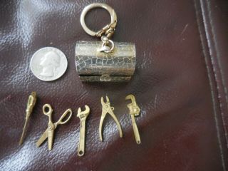 Vintage Miniature Dollhouse Brass Treasure Chest Intercast Tools Box