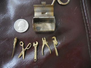 Vintage Miniature Dollhouse Brass Treasure Chest Intercast Tools Box 2