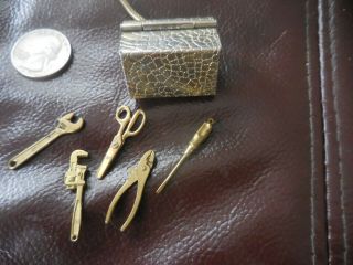 Vintage Miniature Dollhouse Brass Treasure Chest Intercast Tools Box 5