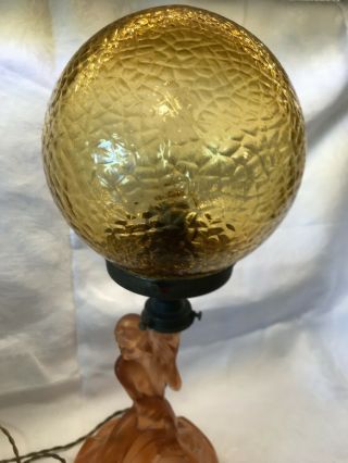 Art Deco Vaseline Glass Table Lamp With Dome Glass Shade VGC 4