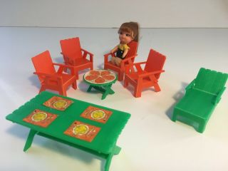 Liddle Kiddles Doll Out Door Furniture Picnic Table Chairs Mattel Vintage