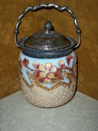 Rare Antique Mt Washington Opalescent Art Glass Biscuit Jar Very Unusual Design