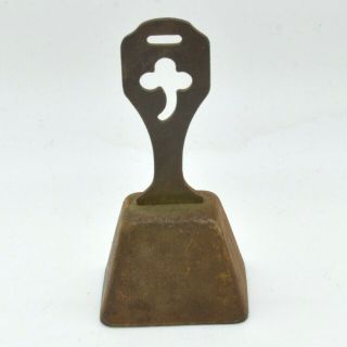 Antique Hand BELL Cross Shamrock Patina PRIMITIVE UNIQUE Hand Forged RUSTIC 2