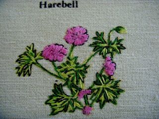 GORGEOUS VINTAGE TEA CLOTH PANEL HAND EMBROIDERED WILD FLOWERS OF IRELAND 3