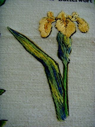GORGEOUS VINTAGE TEA CLOTH PANEL HAND EMBROIDERED WILD FLOWERS OF IRELAND 5