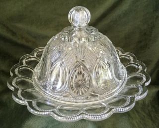 Antique Clear Pattern Glass Round Covered Dome Top Butter Dish