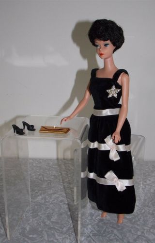 Vtg Barbie Doll Clone Premier Fab Lu Babs Lilli Suzette Black Velvet Bow Dress