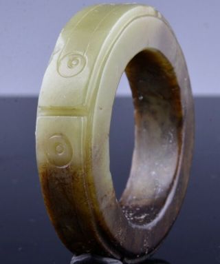 Interestng Early Chinese Carved Yellow Jade Mask Bi Disc Pendant Ming Or Earlier