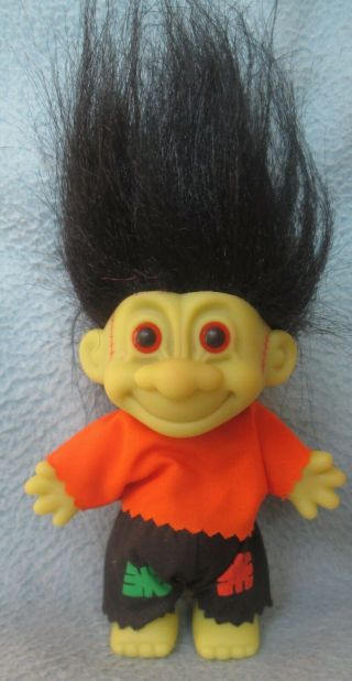 Vintage Russ Frankenstein Troll Doll 4.  5 " Figure Black Hair Halloween