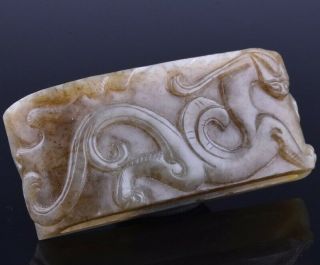 Very Fine Chinese Carved Jade Dragon Figural Sword Slide Fitting Ming Dynasty