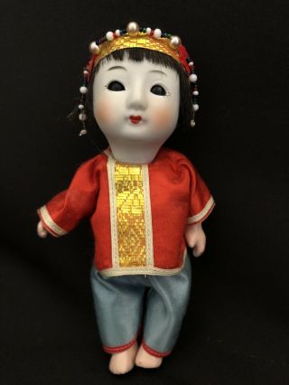 Vintage Bisque Baby 6 " Doll Asian Glass Sleep Eyes