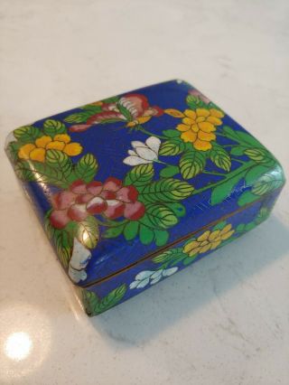 Antique Chinese Cloisonne Hinged,  Footed Trinket Box/jewelry Box Blue Vintage
