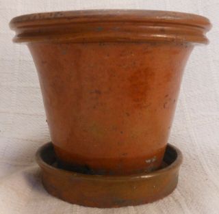 Early American Pennsylvania Redware Plant Pot With Attached Under Plate