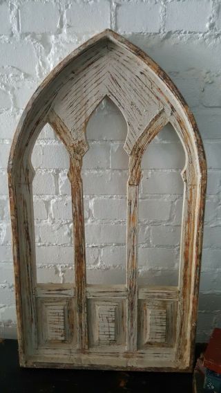 Farmhouse Wood Window Arch Ivory Distressed Gothic Rustic Church Fixer Upper